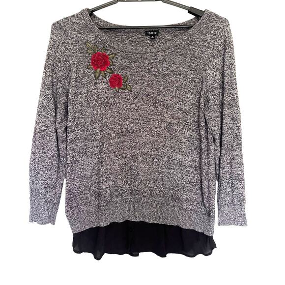 Torrid Marled Sweater Chiffon Underlay Womens Sz 2X Embroidery Fall Whimsigoth - Picture 2 of 10